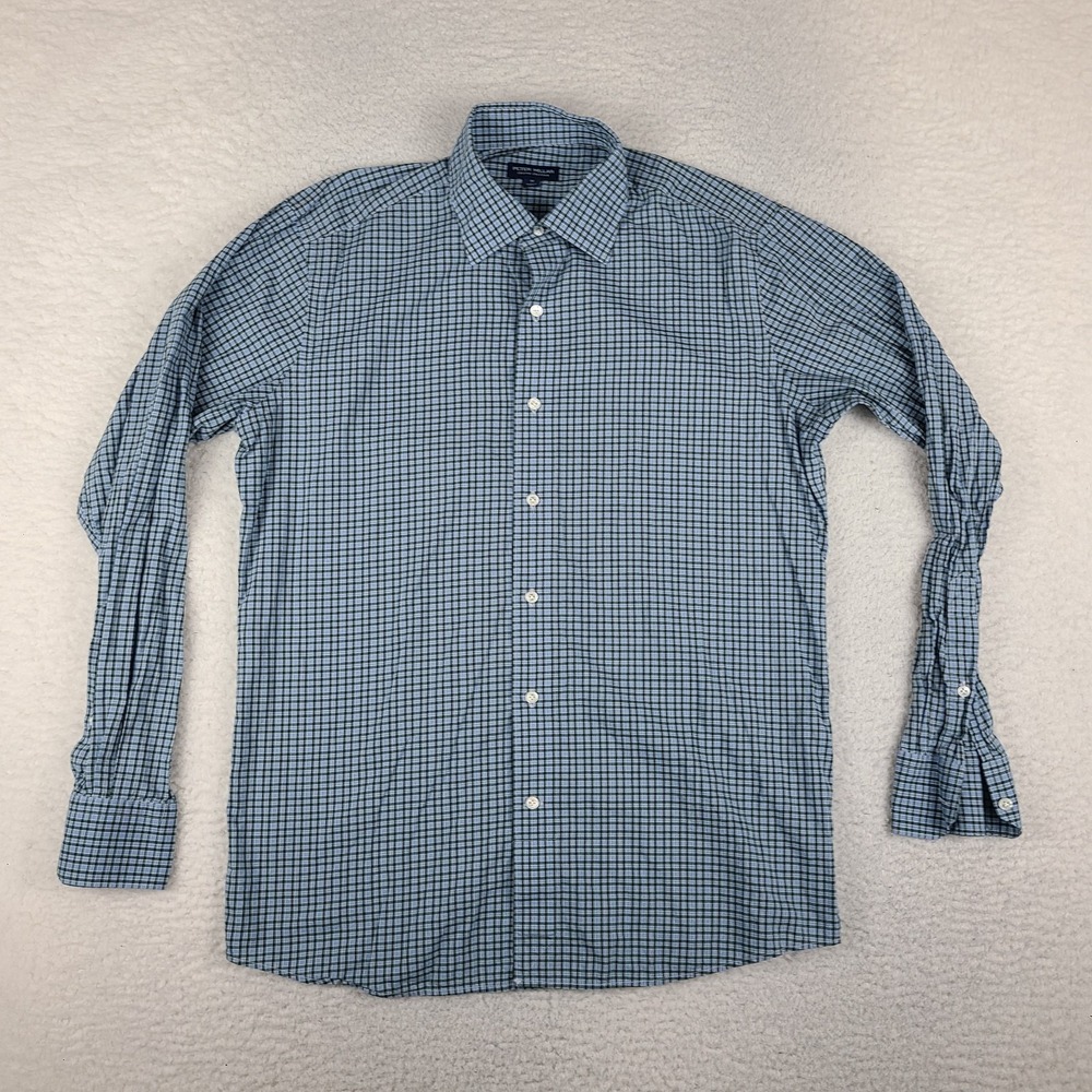 Peter Millar Crown Crafted Shirt Mens Medium Blue Check Plaid Dress Button Up